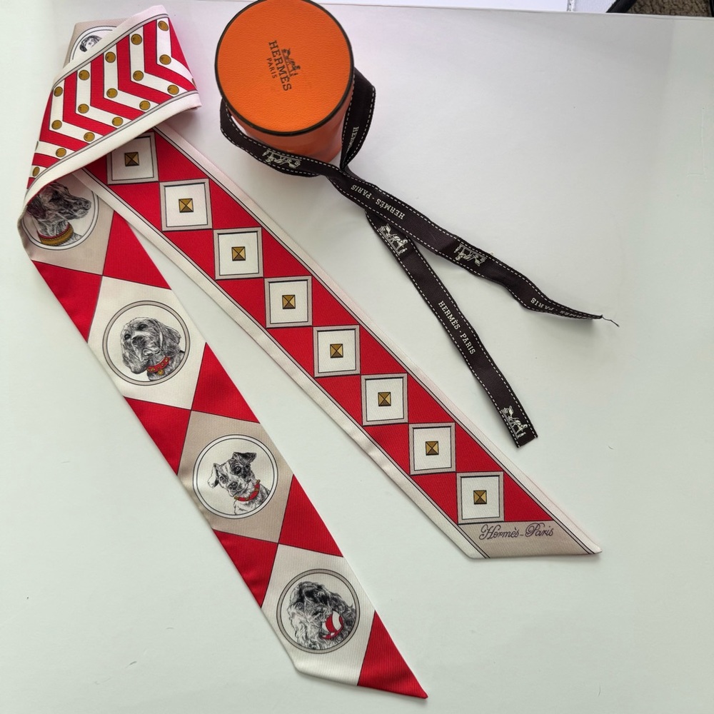 Hermes Twilly <Colliers et Chiens>Excellent Used Condition BO/ROUGE/BLANC/MASTIC